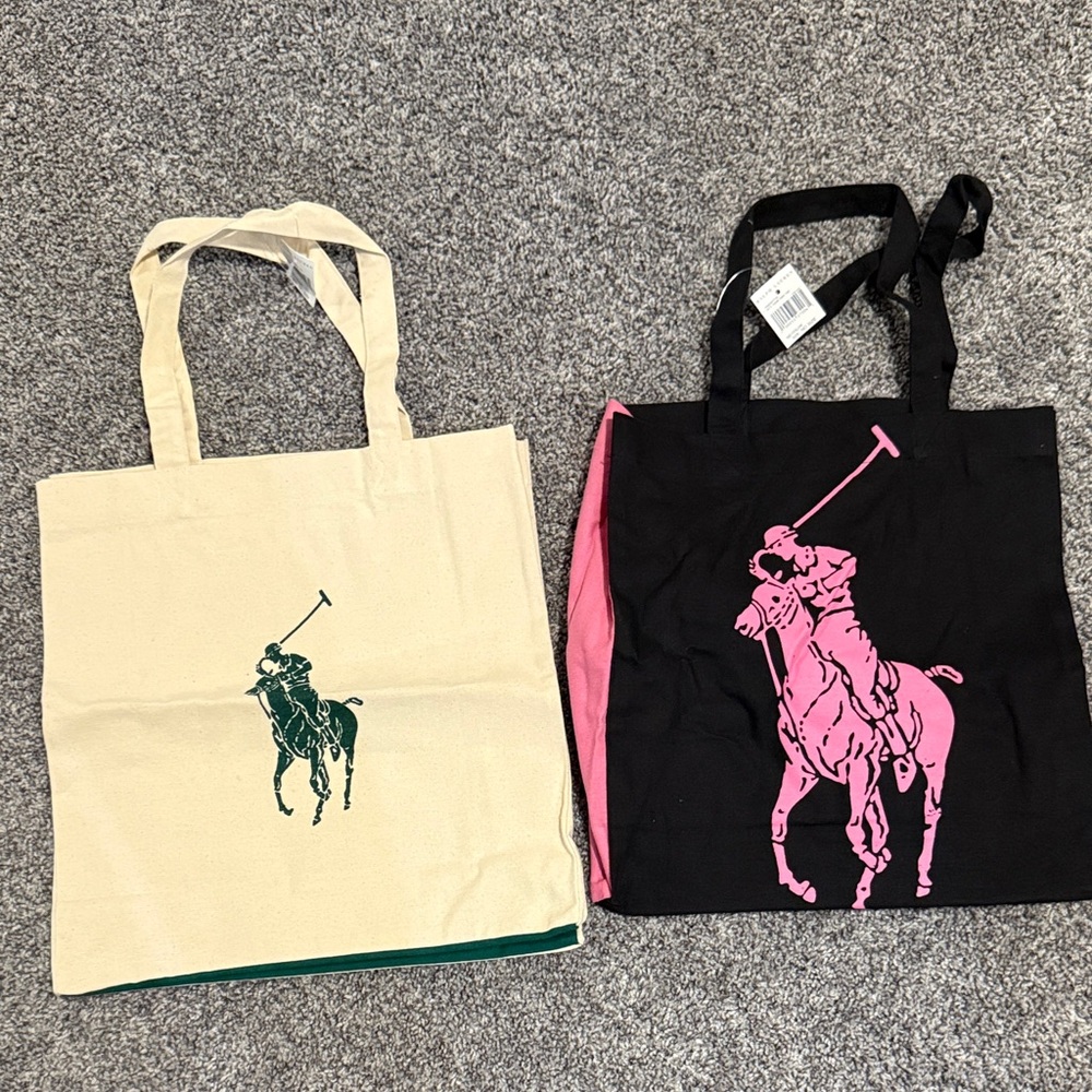 Ralph Lauren Cream and Black Canvas Tote Duo